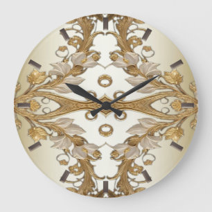 Grande Flores brancas - Relógio Dourado Decorativo de Par