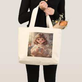 Grande Garota Caprichosa com Bolsa Tote de Café