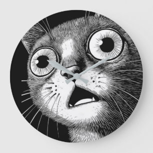 Grande Gato Chocado Relógio Minimalista Preto e Branco