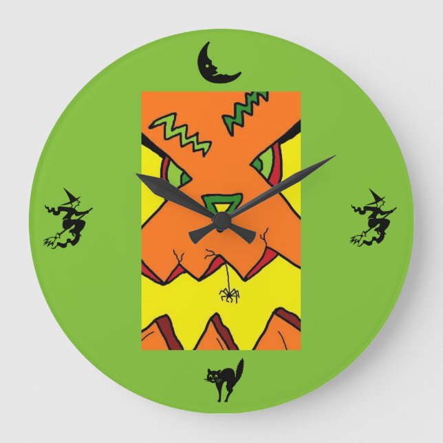 Grande Halloween Jack-O-Lanterna e Relógio de Aranha (Frente)