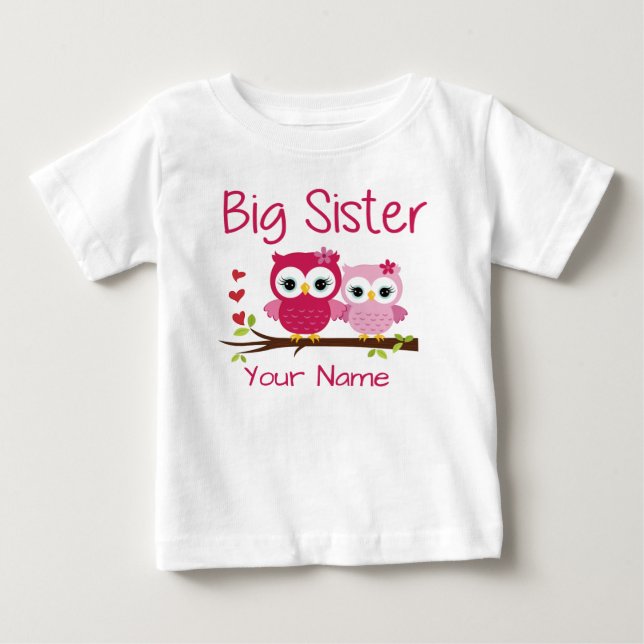 Grande Irmã Coruja Rosa Personalizada Camisa T (Frente)