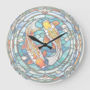 Grande Koi Fish Stainha Glass Japonês Assobem Relógio de 