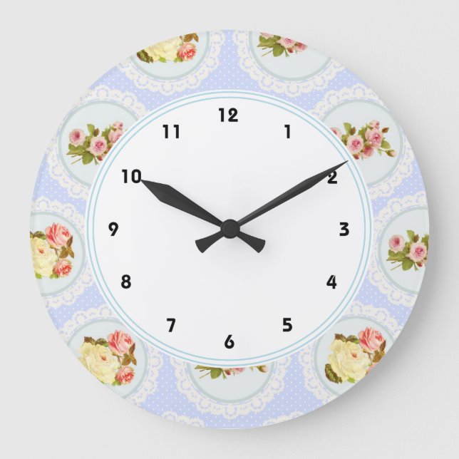 Grande Lace Victorian chique Floral relógio azul (Frente)