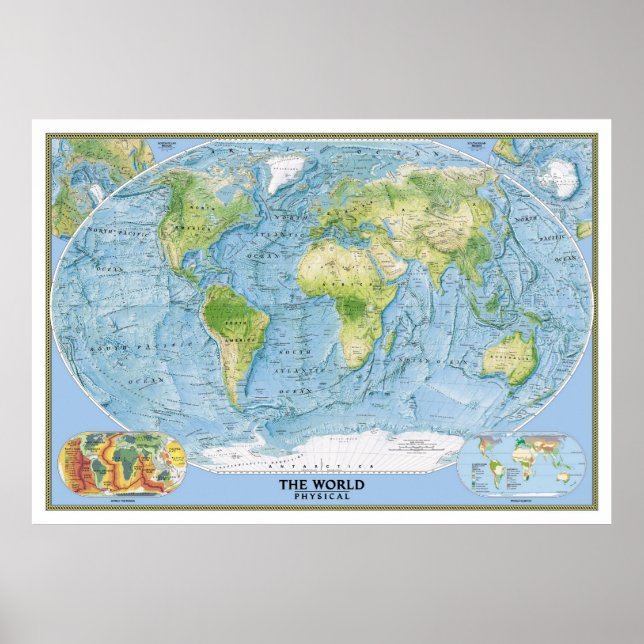 Grande mapa físico da poster mundial (Frente)