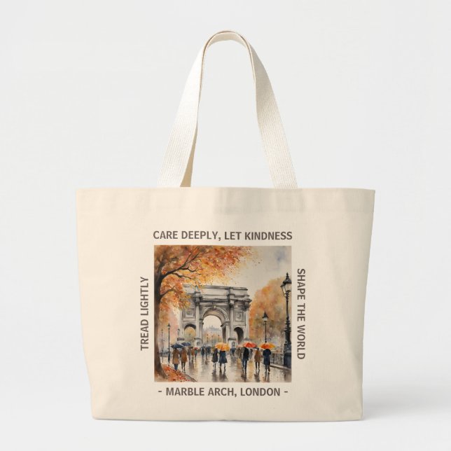 Grande Marble Arch na Chuva Bolsa de Algodão Tote Outono (Frente)