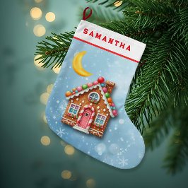 Grande Meia de Natal Casa de Gengibre Azul Personalizada