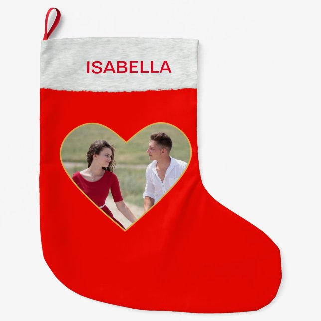 Grande Meia de Natal com Foto Personalizada Dentro do Cor (Frente)