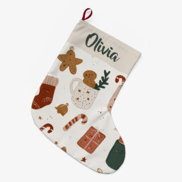 Grande Meia de Natal com Nome Personalizado Padrão Alegre