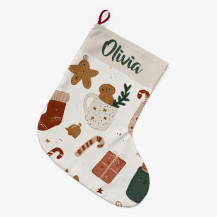 Grande Meia de Natal com Nome Personalizado Padrão Alegre