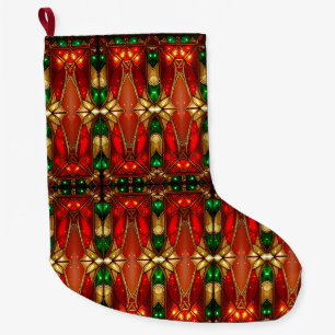 Grande Meia de Natal com Padrão de Vidro Colorido Ornamen