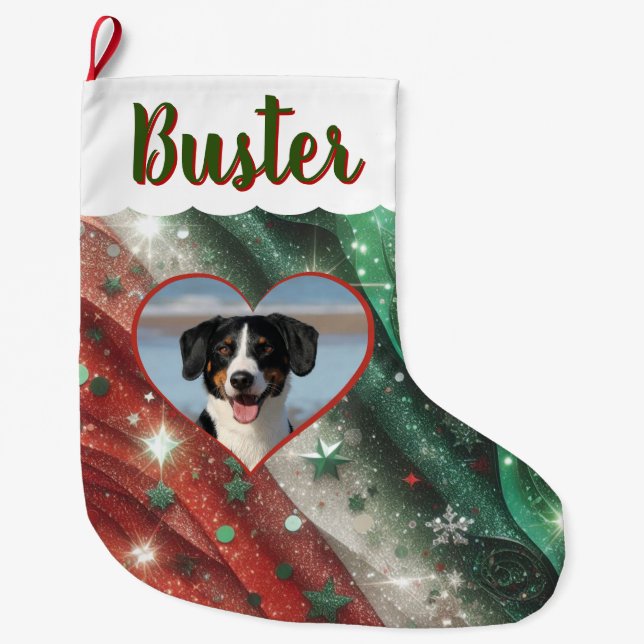 Grande Meia de Natal com Qualquer Foto, Pessoa ou Pet (Frente)
