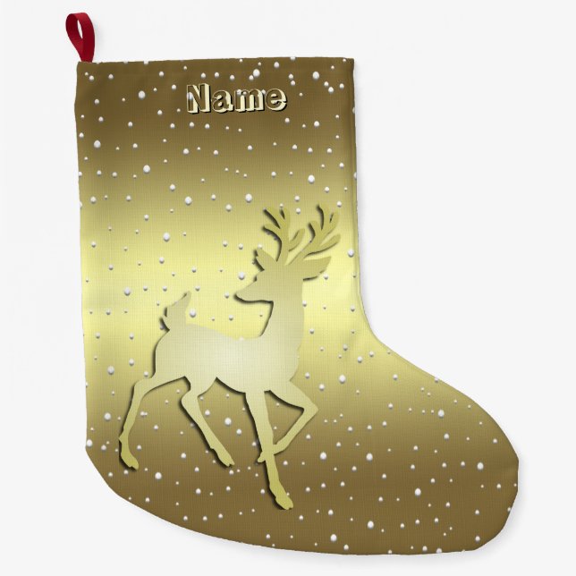 Grande Meia de Natal com Rena Dourada e Neve (Frente)