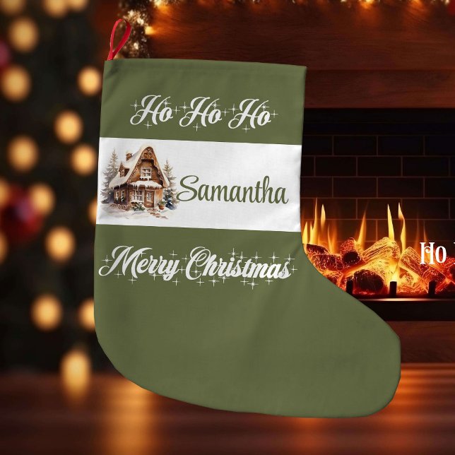 Grande Meia de Natal com Sobrenome Personalizado (Custom Family Name Christmas Stocking)