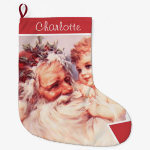 Grande Meia de Natal de Criança do Papai Noel Vintage