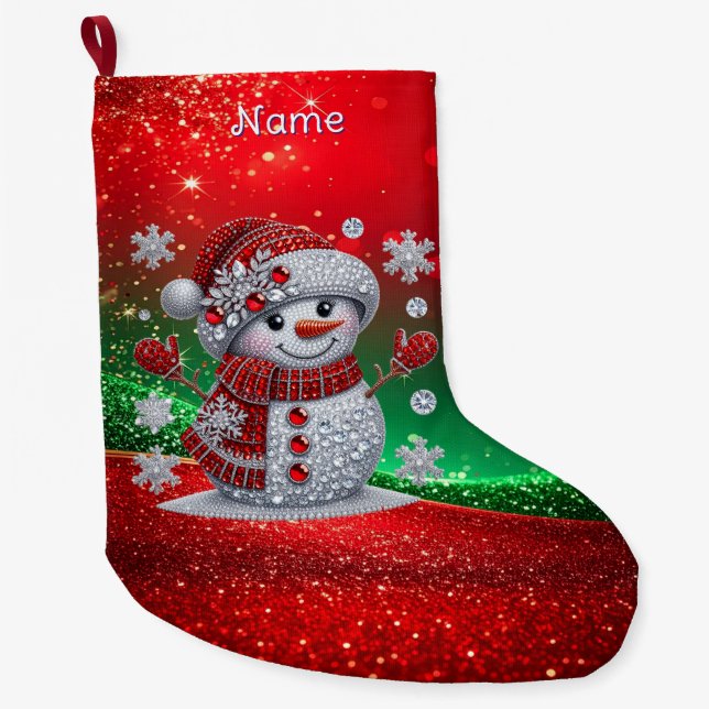 Grande Meia de Natal de Homem de Neve com Rhinestones (Frente)