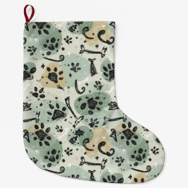 Grande Meia de Natal de Pet com Estampa de Pata em Doodle