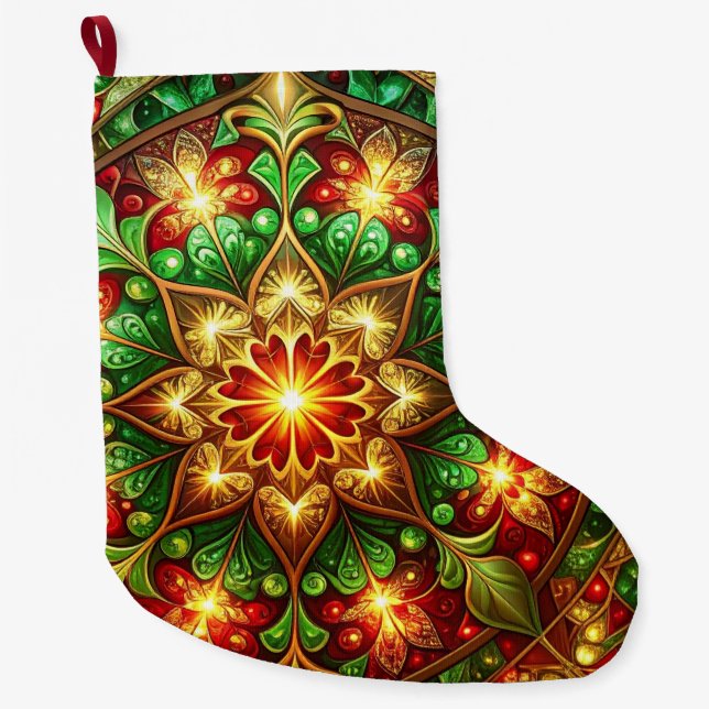 Grande Meia de Natal Decorativa Verde Vermelha (Frente)