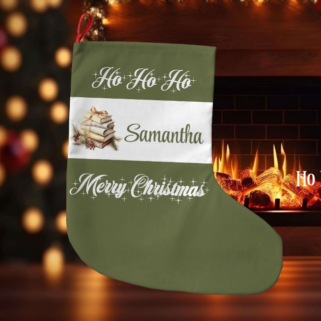 Grande Meia de Natal Escandinava com Nome Personalizado (Custom Name Scandinavian Christmas Stocking)