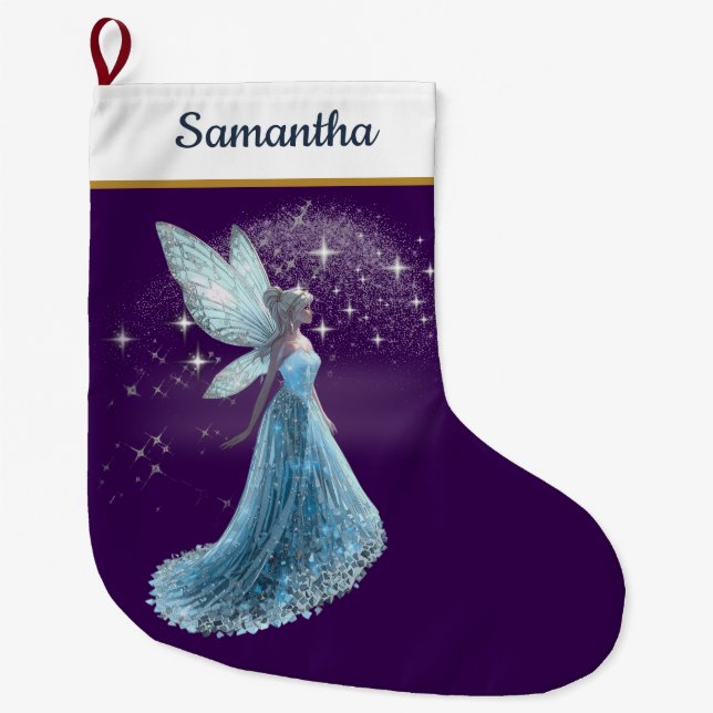 Grande Meia de Natal Fada Azul e Prata – Inverno (Frente)