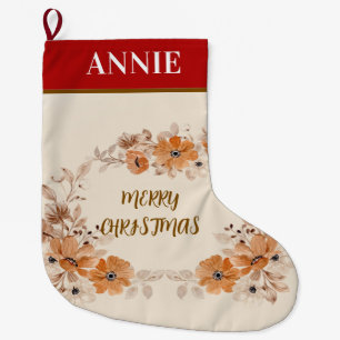 Grande Meia de Natal Floral Boho Rústica