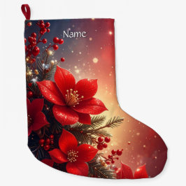 Grande Meia de Natal Floral Vermelha de Festa