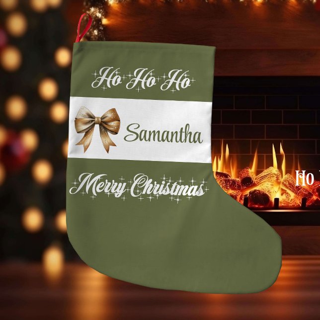 Grande Meia de Natal Minimalista Terrosa Nome (Minimalist Earthy Christmas Stocking Name)