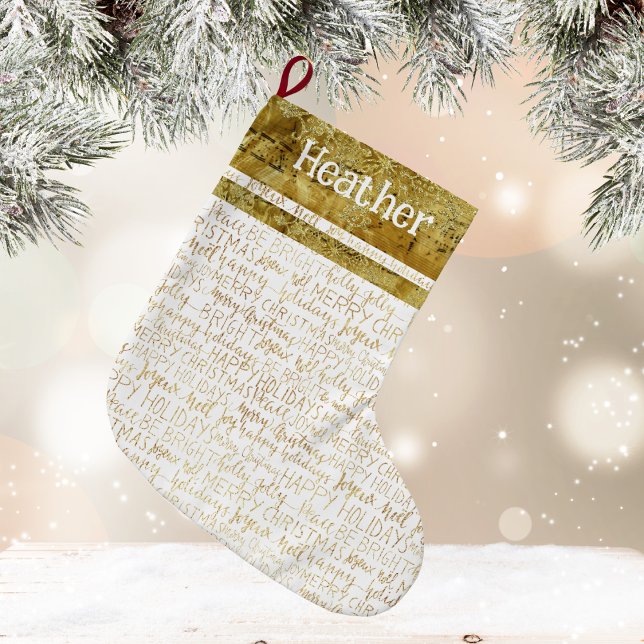Grande Meia de Natal Nome Dourado (Golden Christmas Name Stocking)