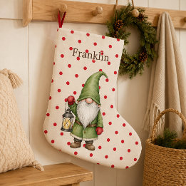 Grande Meia de Natal Nórdica Gnome Verde Personalizada