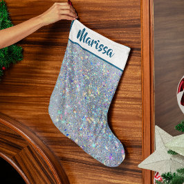Grande Meia de Natal Personalizada com Brilho Azul