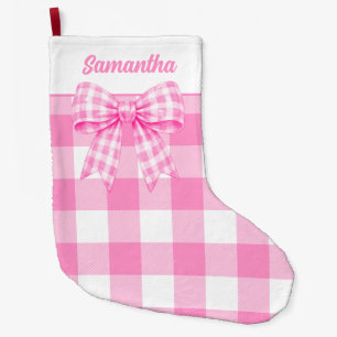 Grande Meia de Natal Personalizada com Laço Xadrez Rosa