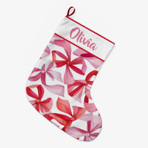 Grande Meia de Natal Personalizada com Laços e Fitas Verm