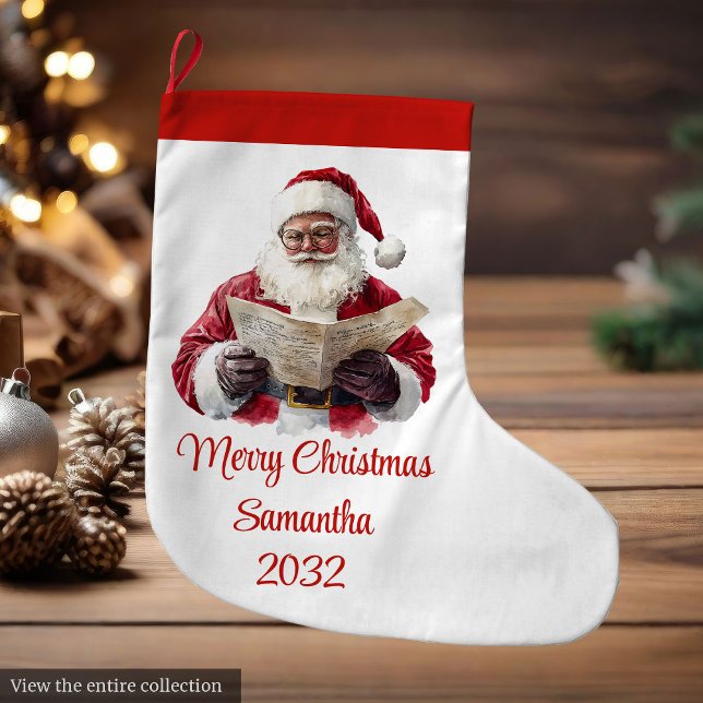 Grande Meia de Natal Simples do Papai Noel com Estilo Mod (Simple Santa Claus Stylish Modern Holiday Stocking)