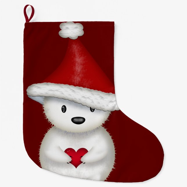 Grande Meia de Natal Urso Polar Adorável com Coração (Frente)