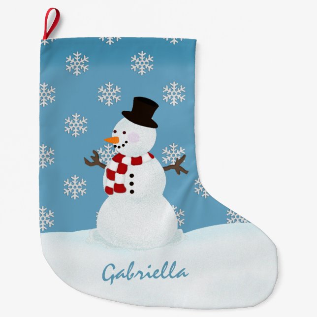 Grande Meia personalizada do Natal do boneco de neve (Frente)