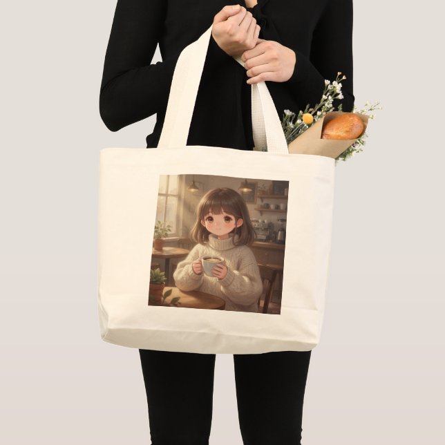 Grande Menina Caprichosa com Café Bolsa Tote (Frente (produto))