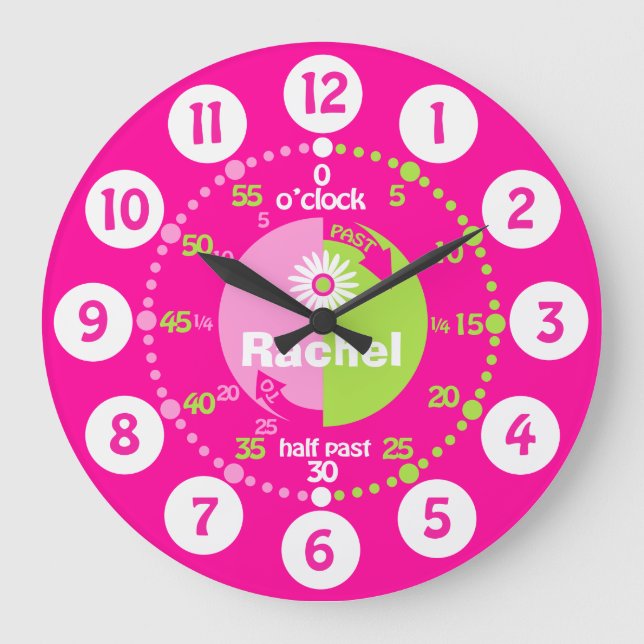 Grande Meninas aprendem a dizer hora verde rosa relógio (Frente)