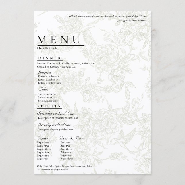 Grande Menu de Casamento Floral (Frente)