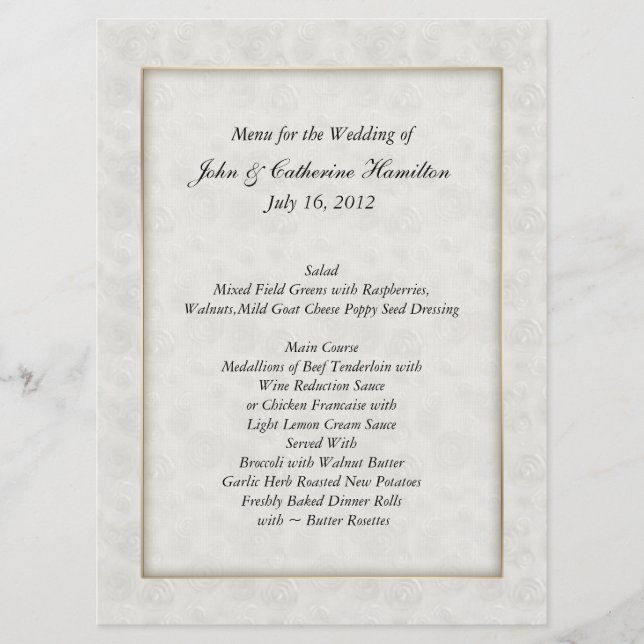 Grande Menu de Mesa de Casamento em Damasco de Mar (Frente)