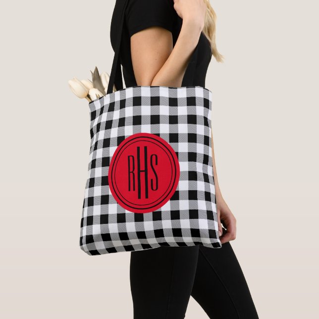 Grande Monograma no Buffalo Check Shoulder Tote Ba (Close Up)