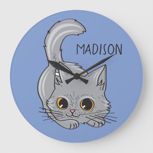 Grande Nome personalizado do Kitten e relógio da parede d (Frente)