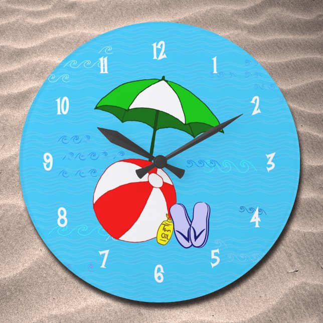 Grande Números brancos do relógio de Piscina de praias (Beach Ball Pool Toys Wall Clock White Numbers)