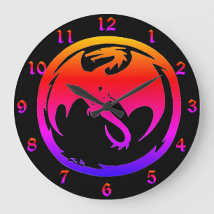 Grande Números do relógio da parede preta do Neon Dragon 