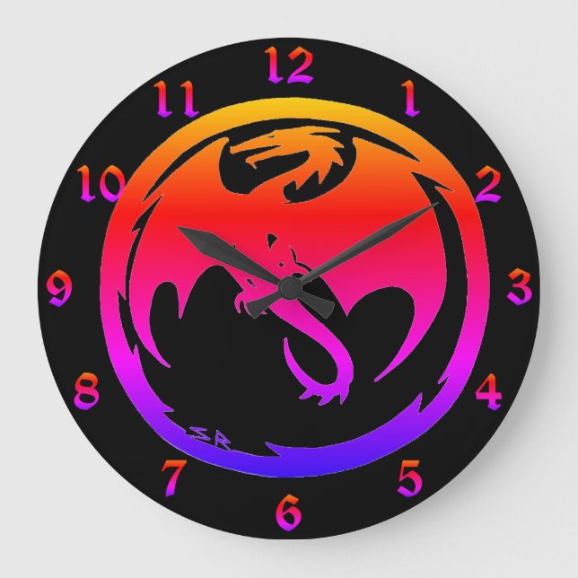 Grande Números do relógio da parede preta do Neon Dragon  (Frente)