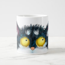 Olhos de gato com caneca de café de dois tons