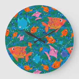 Grande Peixes Divertidos Coloridos no Relógio da Parede d