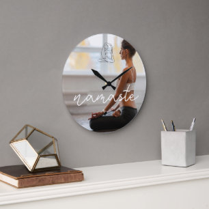 Grande Personalizar Relógio de Script Yoga Namaste Modern