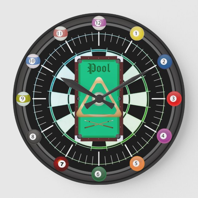 Grande Piscina (Bilhares) Relógio De 12 Ball (Frente)