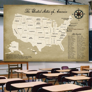 Grande Poster de ajuda no ensino do mapa dos Estad