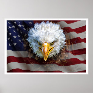 Grande poster poderoso da BANDEIRA dos EUA Eagle