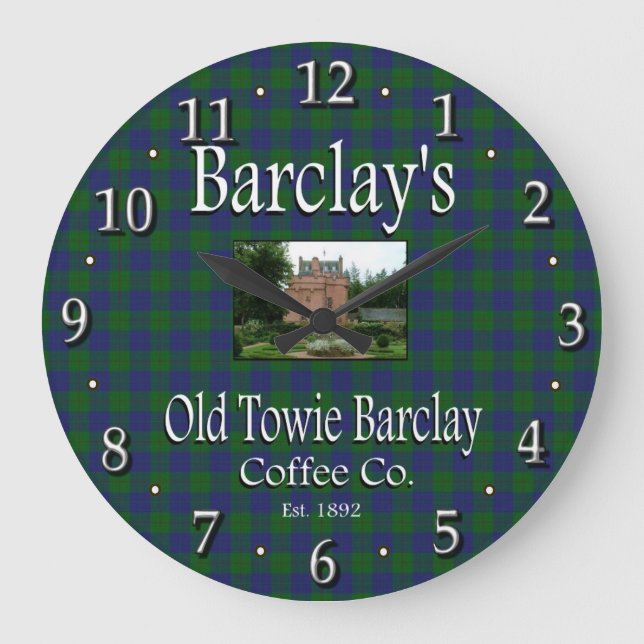 Grande Relógio antigo Towie Barclay Coffee Co. Wall de Ba (Frente)
